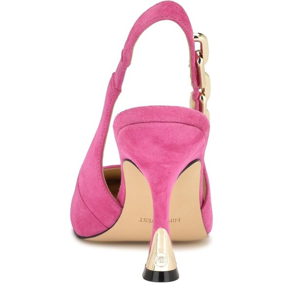 Nine West Womens Fuschia Faux Leather Closed Pointed Toe Sling Back Veroni Pump - Picture 3 of 6
